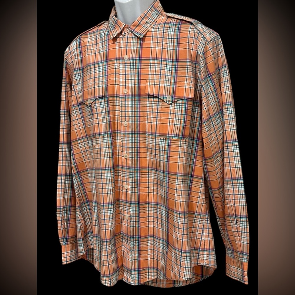 Polo Ralph Lauren Men‎ Shirt Plaid TRIM MILITARY Button Flap Pocket Epaulets XL